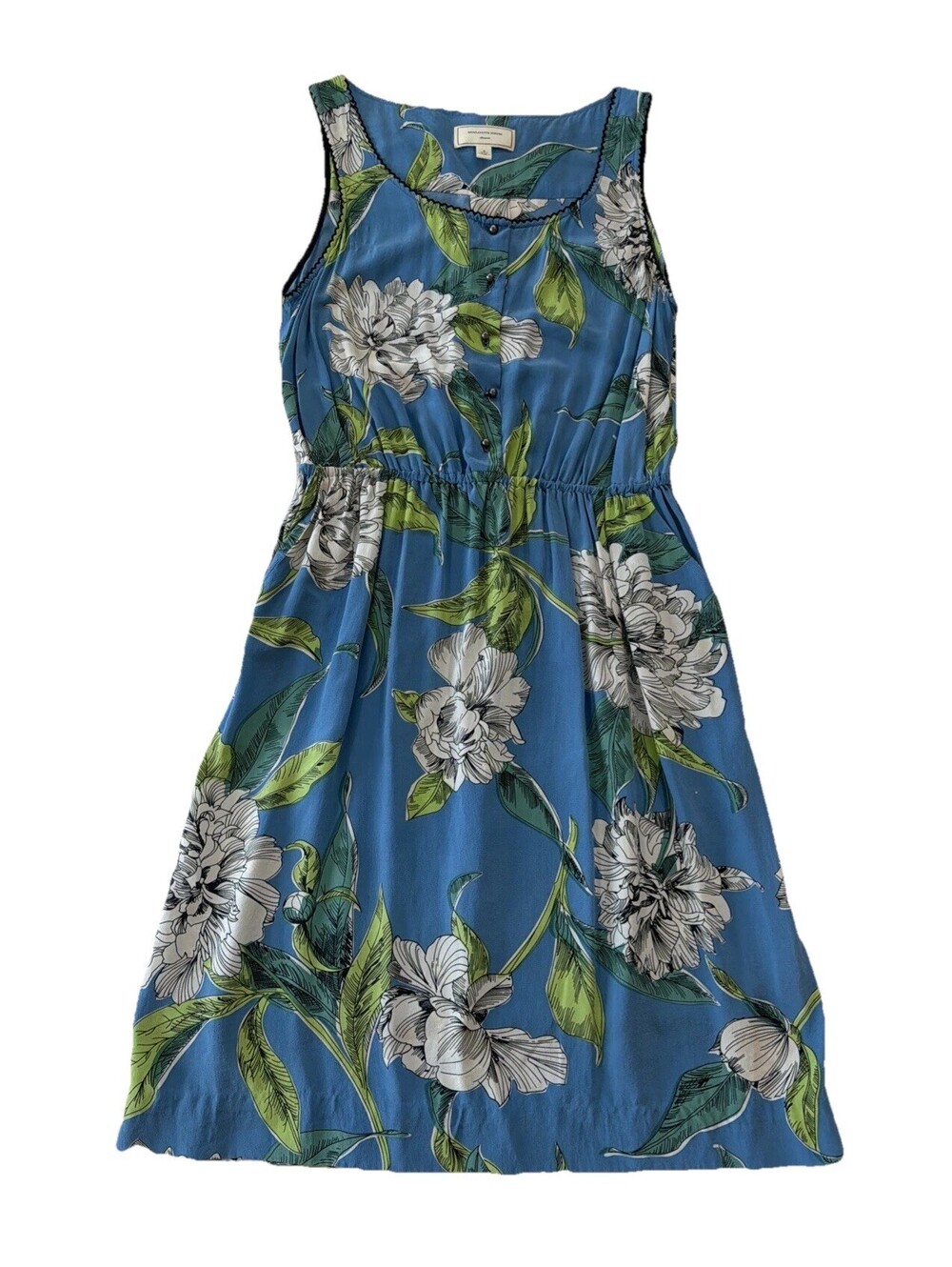 Anthropologie Moulinette Soeurs Size 6 Tuileries 100% Silk Floral Blue Dress